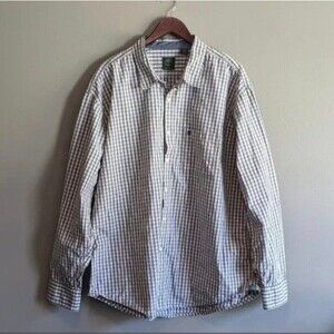 Timberland Men’s XXL Plaid Button Up Shirt Tan Blue Check Long Sleeve Organic